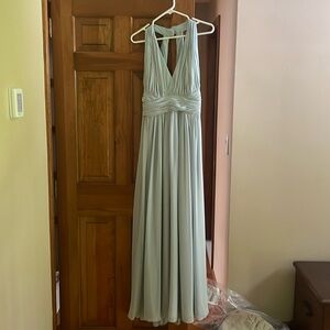 Blue mist bridesmaid halter dress Dessy